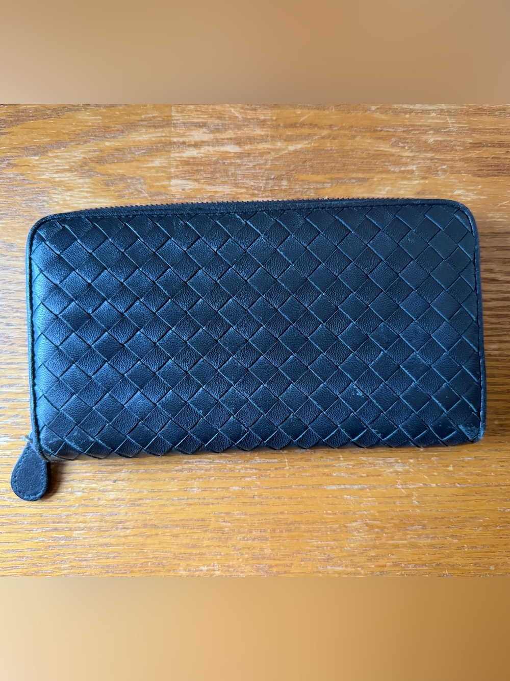 Bottega Veneta Black Intrecciato Weave Leather Continental Zip Wallet